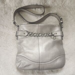 Coach Chain Duffle Crossbody Metallic Silver Pebbled Leather